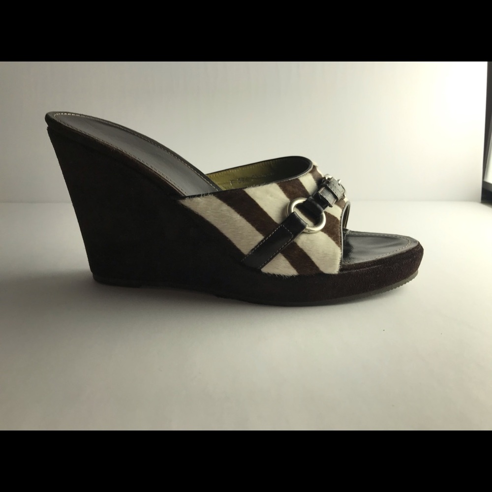 Coach chocolate suede and pony hide platforms